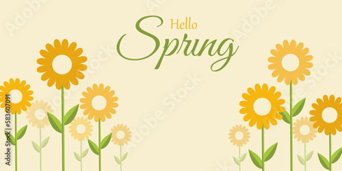 Fototapeta Naklejka Na Ścianę i Meble -  Spring Banner Design with Yellow Flowers on Background. vector illustration.