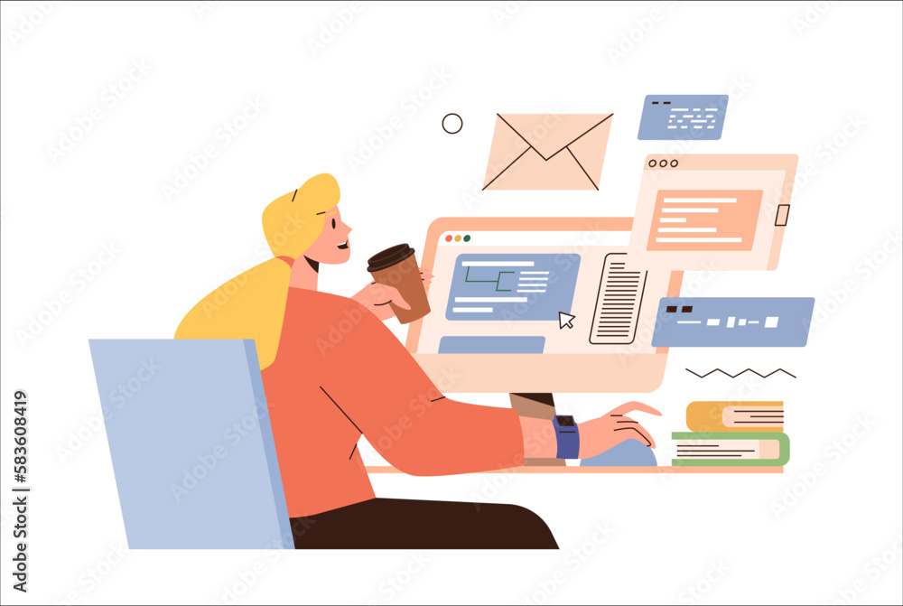 Business woman programmer working online, female smm manager freelancer engaged in mailing Business woman programmer working online, female smm manager freelancer engaged in mailing