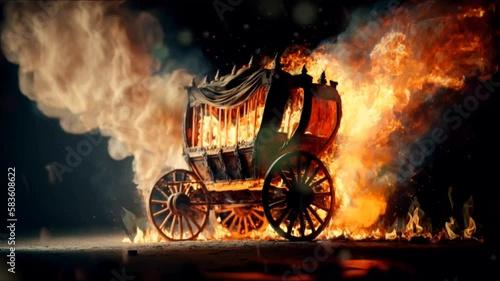 old chariot burning in fire flames  photo