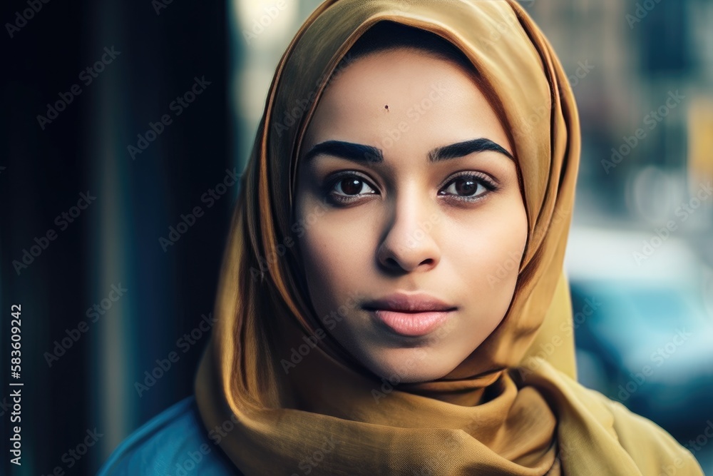 A very beautiful young woman with a hijab covering her head. Generative AI A very beautiful young woman with a hijab covering her head. Generative AI