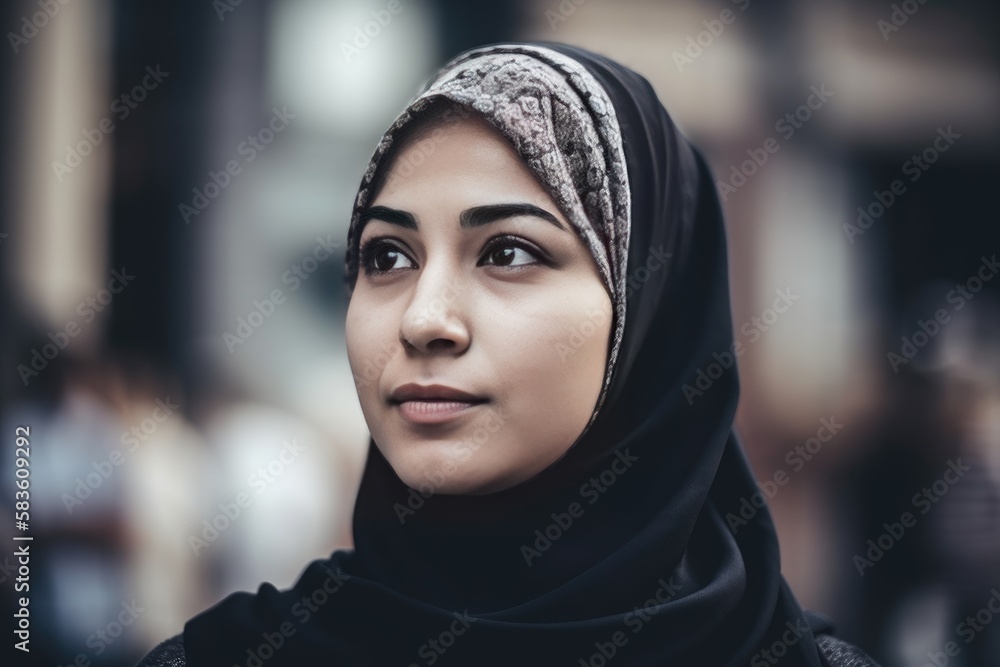 A very beautiful young woman with a hijab covering her head. Generative AI A very beautiful young woman with a hijab covering her head. Generative AI