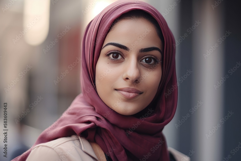 A very beautiful young woman with a hijab covering her head. Generative AI A very beautiful young woman with a hijab covering her head. Generative AI