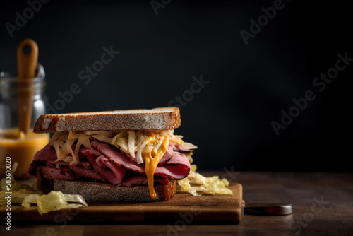Reuben sandwich with sauerkraut created with Generative AI Technology, ai, generative
