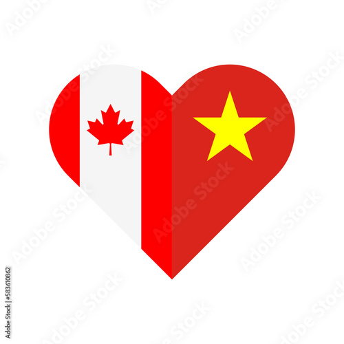 unity concept. heart shape icon of canada and vietnam flags. vector illustration isolated on white background