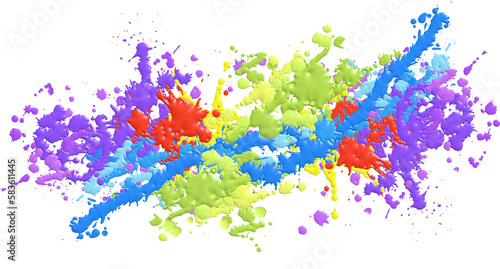 A realistic and abstract collection of 3D paint splatters and drips in vibrant colors on a transparent vector background. Perfect for illustration, design, art, isolated element set, texture, drawing