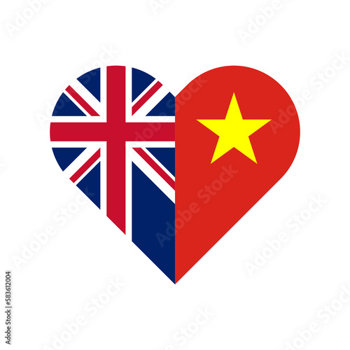unity concept. heart shape icon of united kingdom and vietnam flags. vector illustration isolated on white background