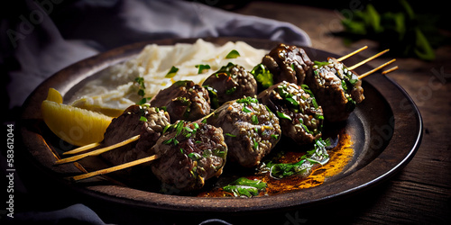 A plate of kafta, minced meat skewers with spices generated by AI photo