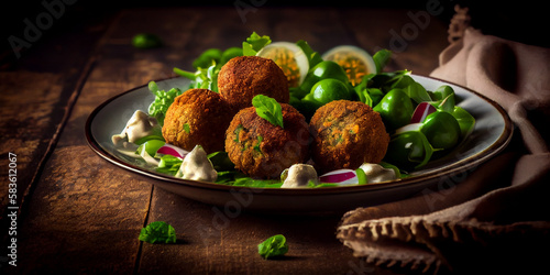 A set of crispy falafel on a plate generated by AI