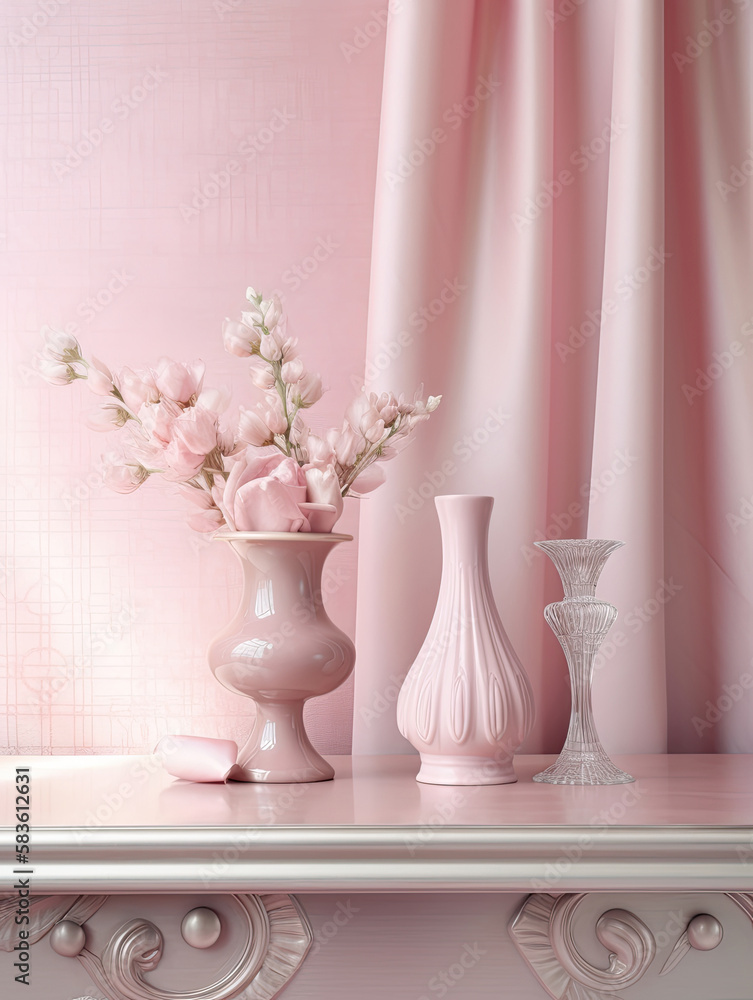 vase with flowers pastel pink tone