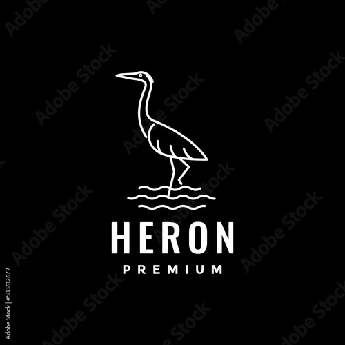 bird heron beauty lake water line art modern minimalist logo design vector