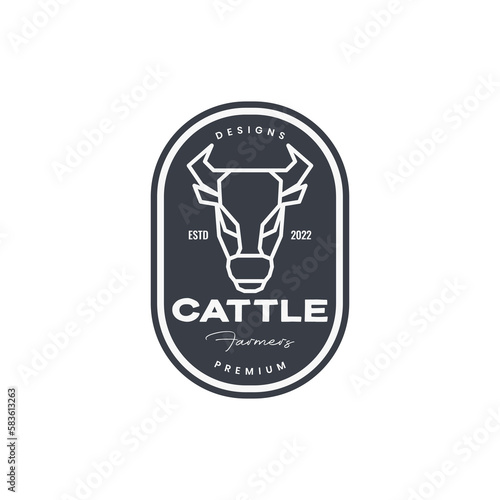 cattle livestock animal head cow short horn milk badge vintage logo design vector