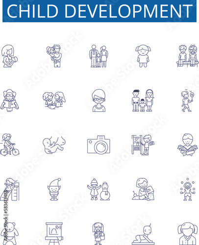 Child development line icons signs set. Design collection of Infant, Toddler, Cognitive, Social, Emotional, Language, Motor, Behavior outline concept vector illustrations