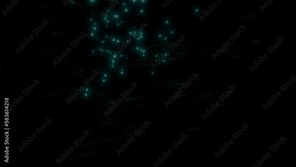 Neon blue stars of light floating in black space Neon blue stars of light floating in black space