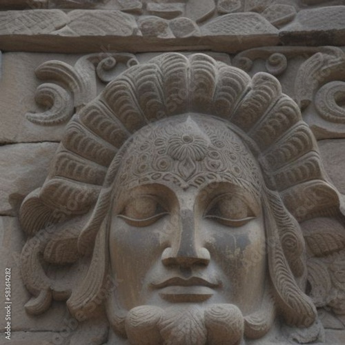 sculpture, female face, carved in stone, dark texture, spain