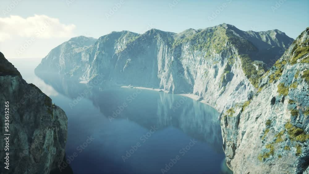 Aerial summer sky panorama view of norway mountains