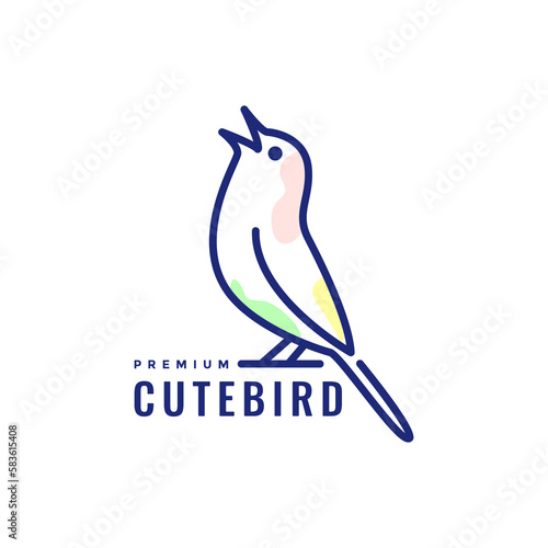 beauty bird perched canary sing line art modern abstract colorful logo design vector