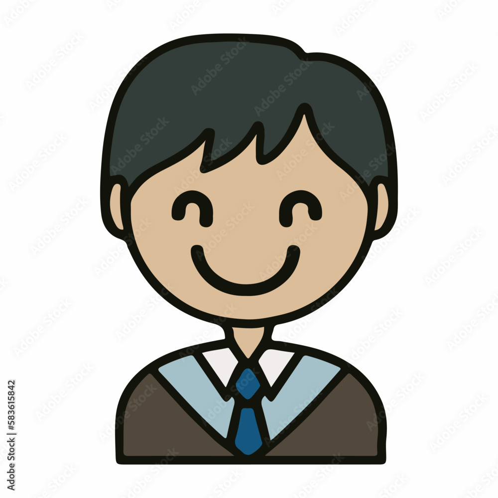 Positive face business man upper body icon vector illustration Positive face business man upper body icon vector illustration
