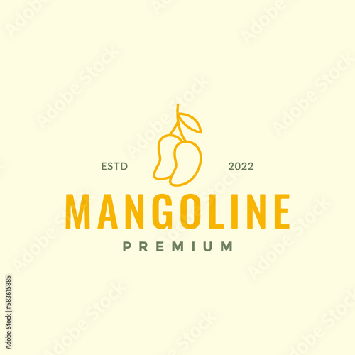 fruit fresh mango juice simple shape minimal line logo design vector