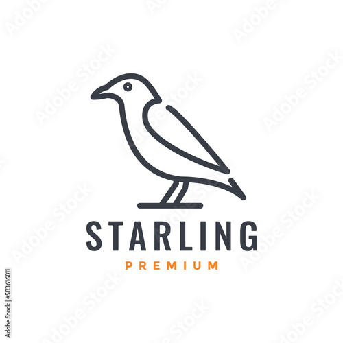 starling bird line perched twig line art modern logo design vector