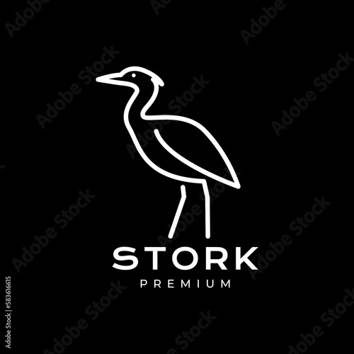 bird long leg long neck long beak stork line modern minimal logo design vector