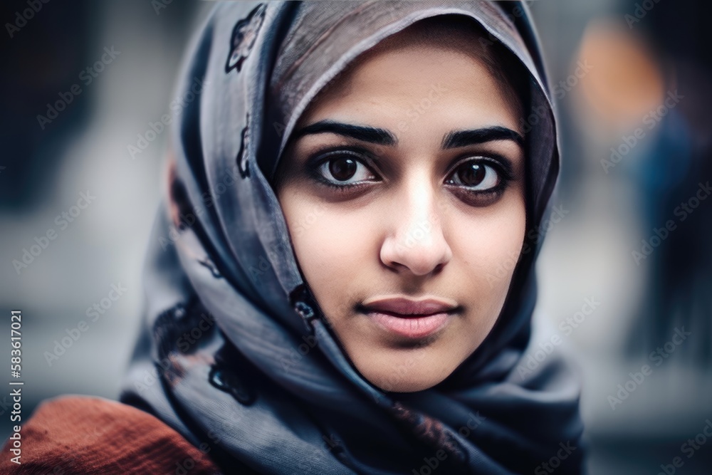 A very beautiful young woman with a hijab covering her head. Generative AI A very beautiful young woman with a hijab covering her head. Generative AI