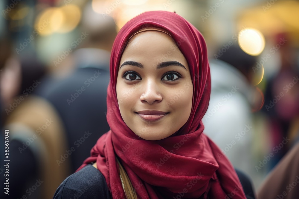 A very beautiful young woman with a hijab covering her head. Generative AI A very beautiful young woman with a hijab covering her head. Generative AI
