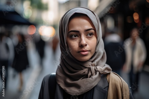 A very beautiful young woman with a hijab covering her head. Generative AI