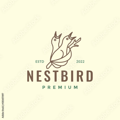 little bird nestling cheeper nest branch twig waiting food minimal logo design vector