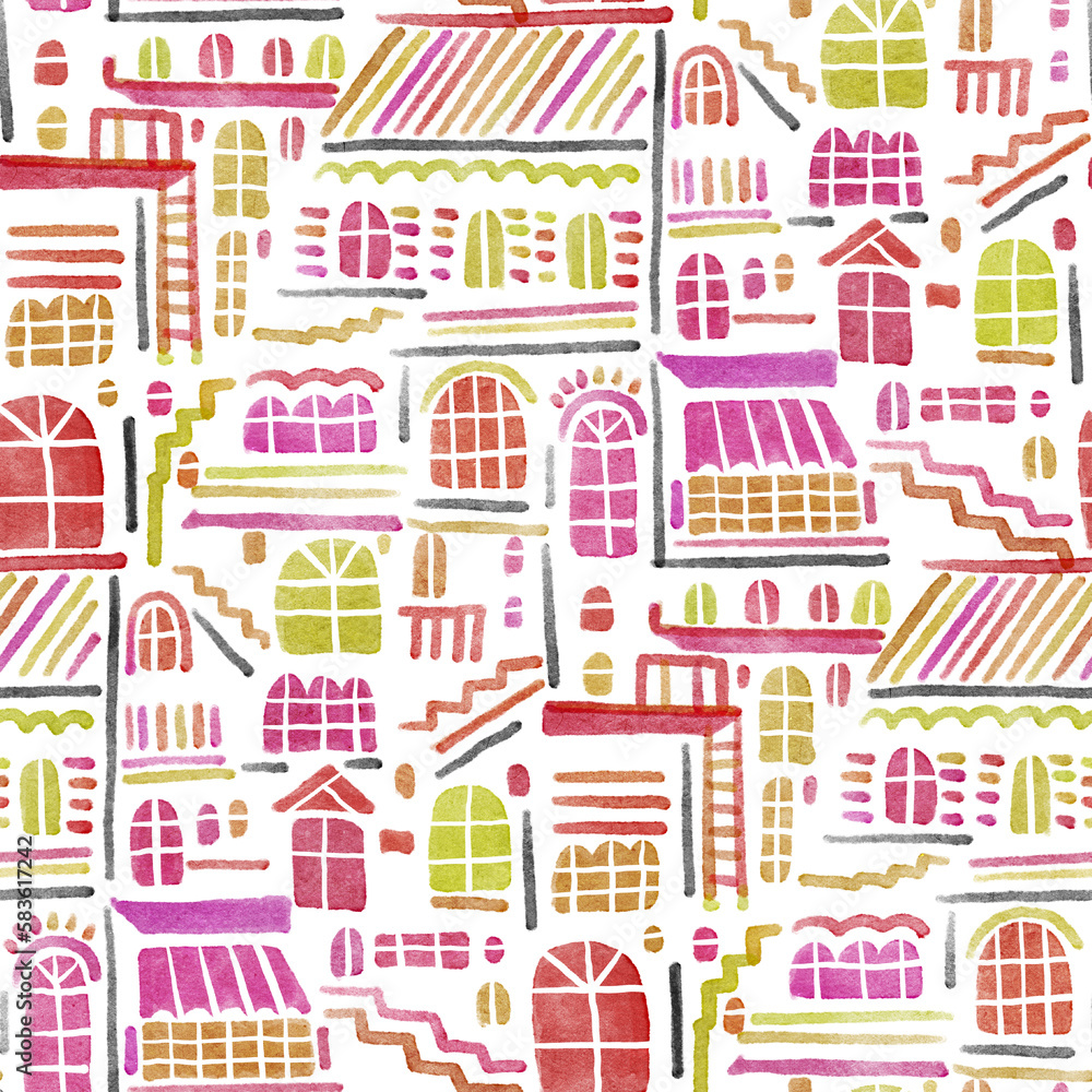 Seamless pattern with a town.
