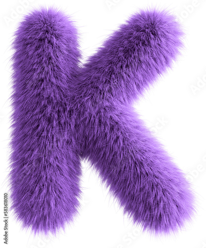 Purple 3D Fluffy Letter K