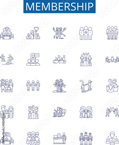 Membership line icons signs set. Design collection of Enrollment, Subscription, Admittance, Association, Access, Permit, Affiliation, Franchise outline concept vector illustrations