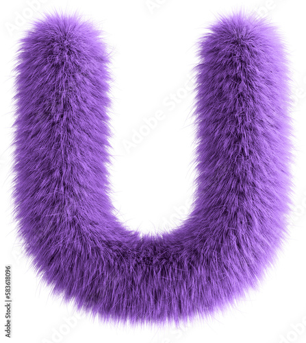 Purple 3D Fluffy Letter U