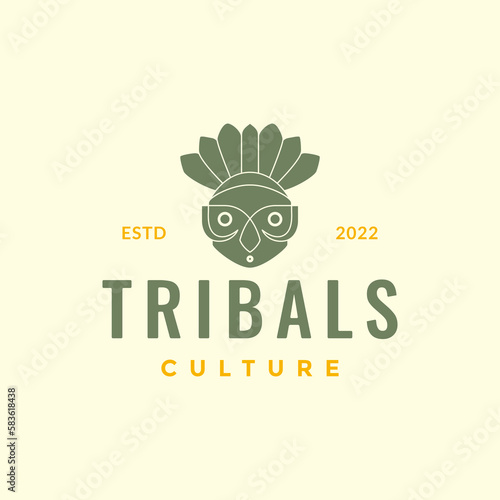 mask tribe culture traditional rural inland ethnic mascot cartoon colorful hipster logo design vector