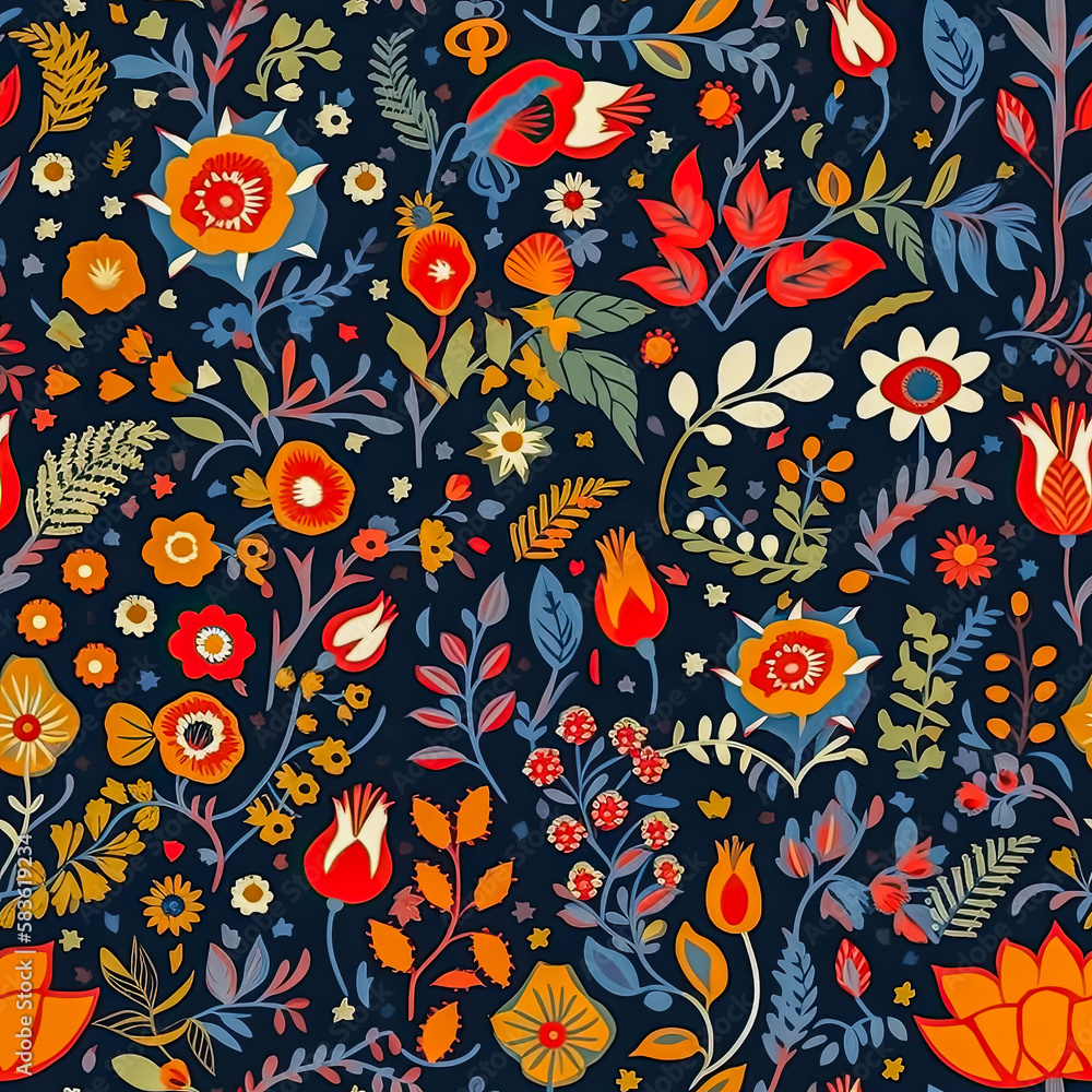 Folk Floral Botanical Seamless Pattern Folk Floral Botanical Seamless Pattern