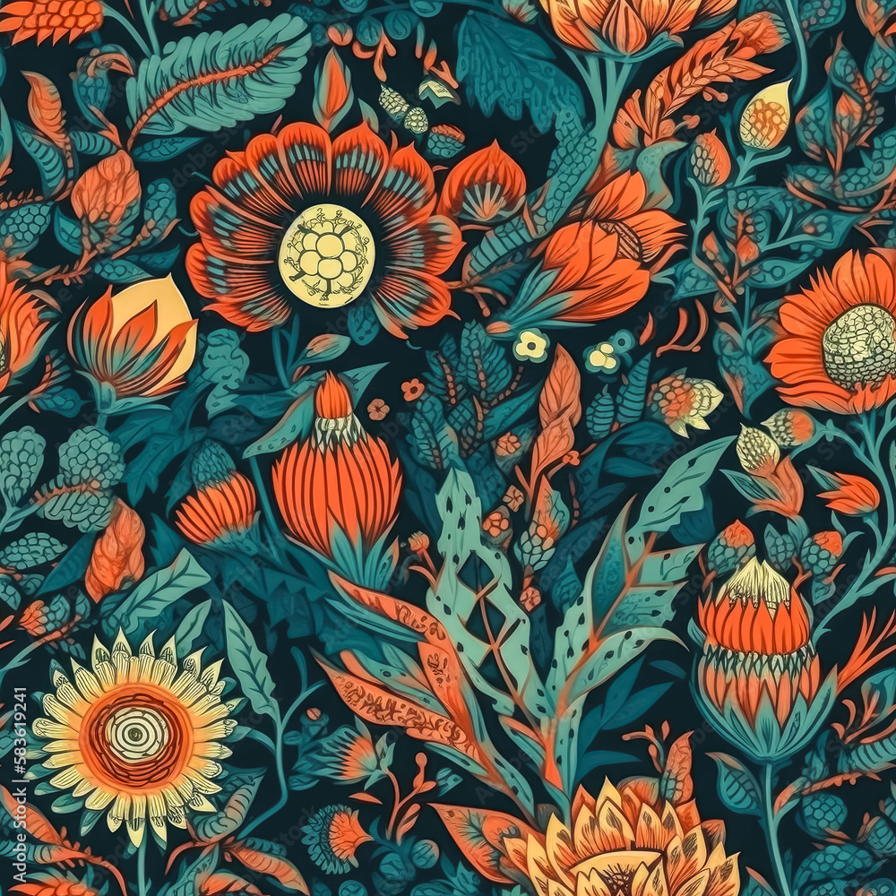 Folk Floral Botanical Seamless Pattern Folk Floral Botanical Seamless Pattern