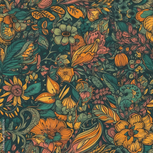 Folk Floral Botanical Seamless Pattern