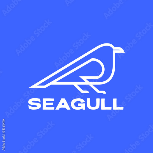 bird seagull sea ocean seashore line modern minimal logo design vector