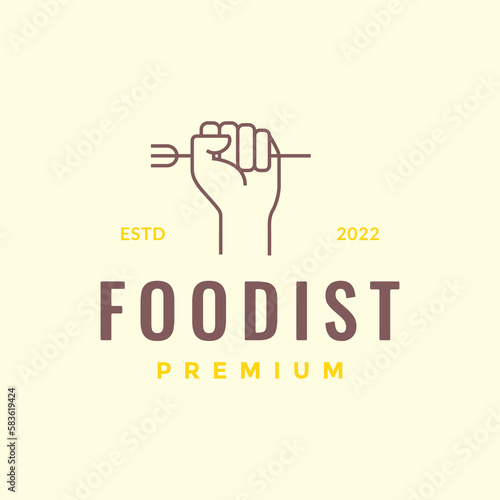 hand hold fork food hunter foods minimal line simple logo design vector
