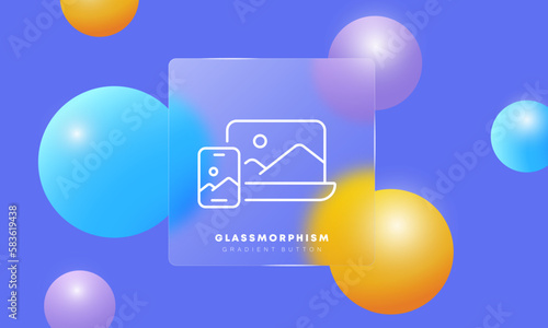 Image line icon. View pictures. Photography, photo, filters, correction, frames, cropping, effect, art. Media concept. Glassmorphism style. Vector line icon for Business and Advertising