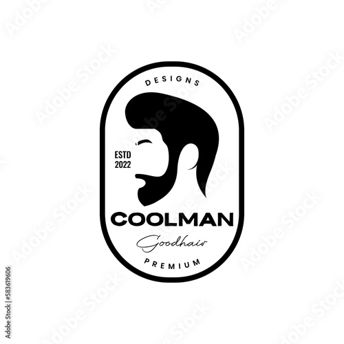 man hairstyle bearded modern handsome side view badge vintage logo design vector