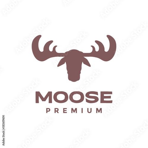 animal forest jungle herbivore deer moose head horned strong modern logo design vector