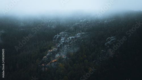 Rockformation in a forest in the saxon switzerland national park in Saxony  Germany
