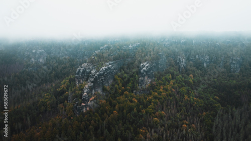 Rockformation in a forest in the saxon switzerland national park in Saxony, Germany