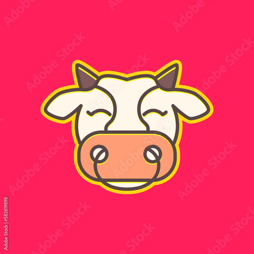 animal farm cattle livestock fat cows head milk beef cute smile mascot cartoon colorful logo design vector