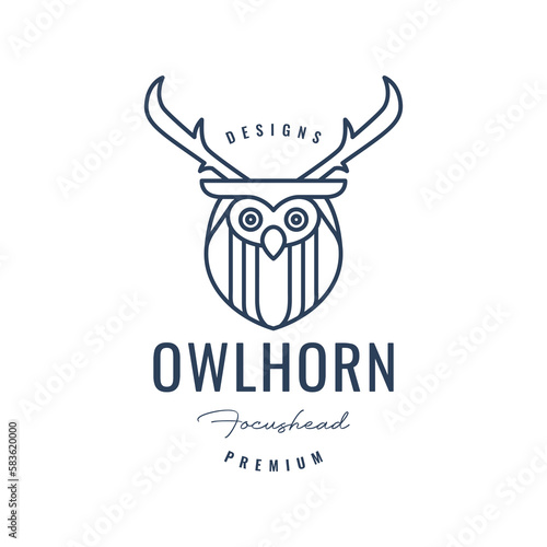 horned owl head animal bird nocturnal line art minimal logo design vector