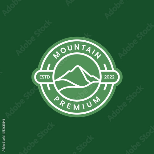 mountain peak hill hill outdoor hiking adventure circle line badge modern logo design vector