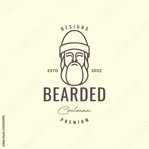 cool man face head bushy beard wearing beanie hat colorful mascot hipster vintage logo design vector