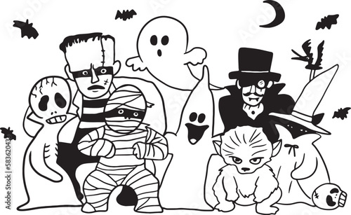 Cartoons halloween fun ghost comic doodle kawaii anime coloring page cute illustration drawing character chibi manga