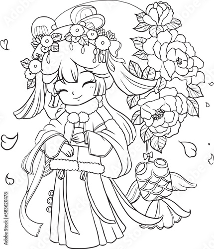 Cartoon princess fantasy doodle kawaii anime coloring page cute illustration drawing character chibi manga comic