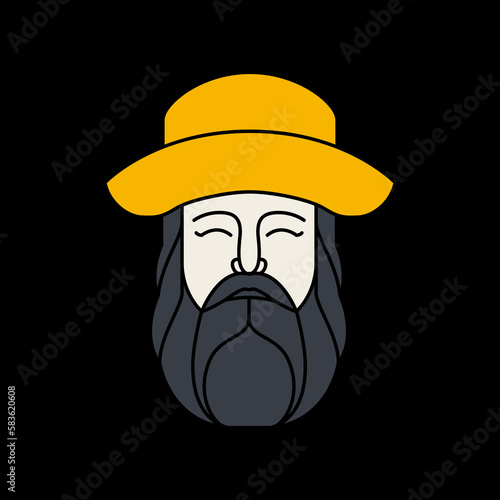 fashion style hairstyle hat circle bushy beard cool man old face smile mascot logo design vector